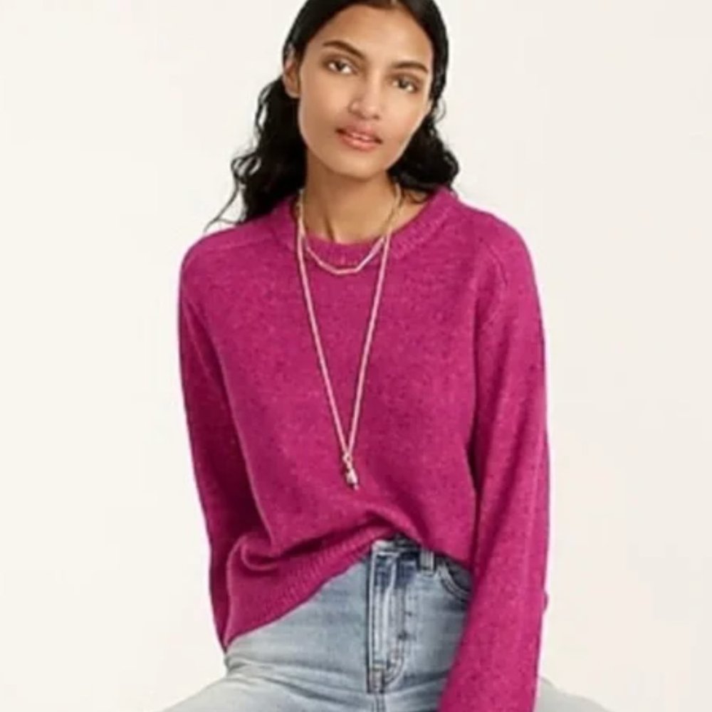 J Crew relaxed saddle sleeve crewneck sweater - fushia